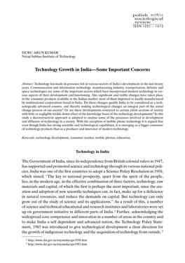 Technology Growth in India—Some Important Concerns