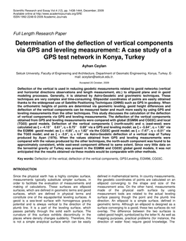 Determination of the Deflection of Vertical Components Via GPS and Leveling Measurement: a Case Study of a GPS Test Network in Konya, Turkey