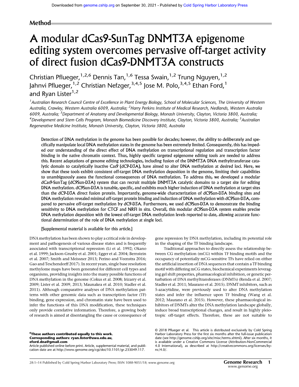 A Modular Dcas9-Suntag DNMT3A Epigenome Editing System Overcomes Pervasive Off-Target Activity of Direct Fusion Dcas9-DNMT3A Constructs
