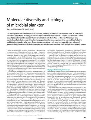Molecular Diversity and Ecology of Microbial Plankton Stephen J