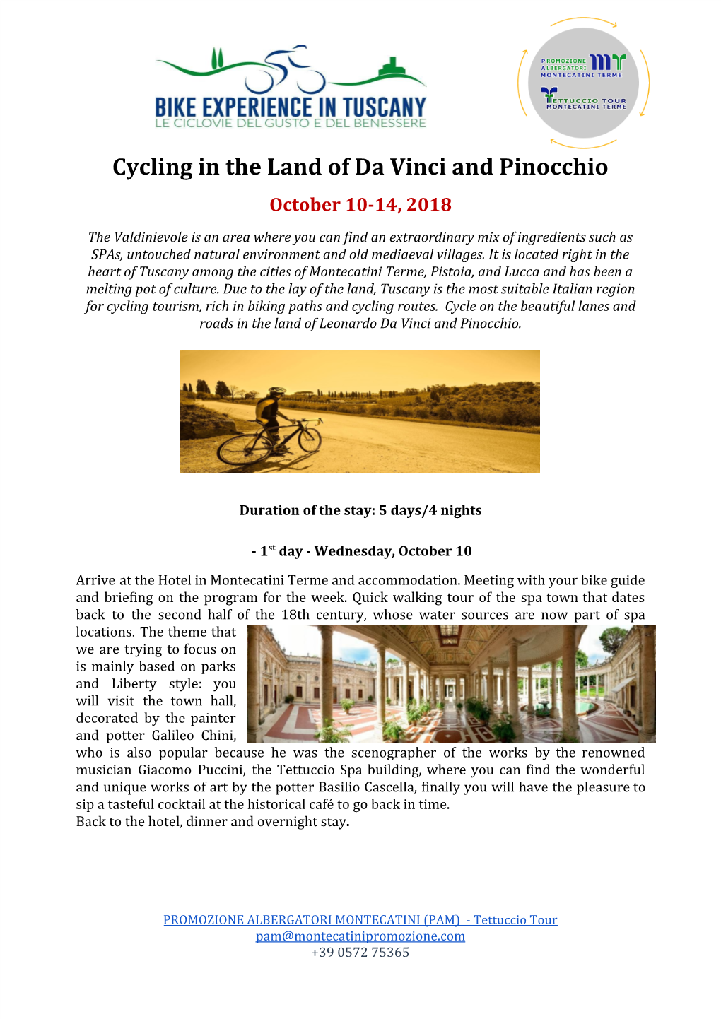 Cycling in the Land of Da Vinci and Pinocchio October 10-14, 2018