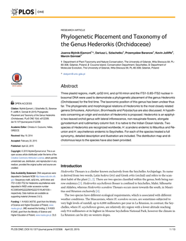 Phylogenetic Placement and Taxonomy of the Genus Hederorkis (Orchidaceae)