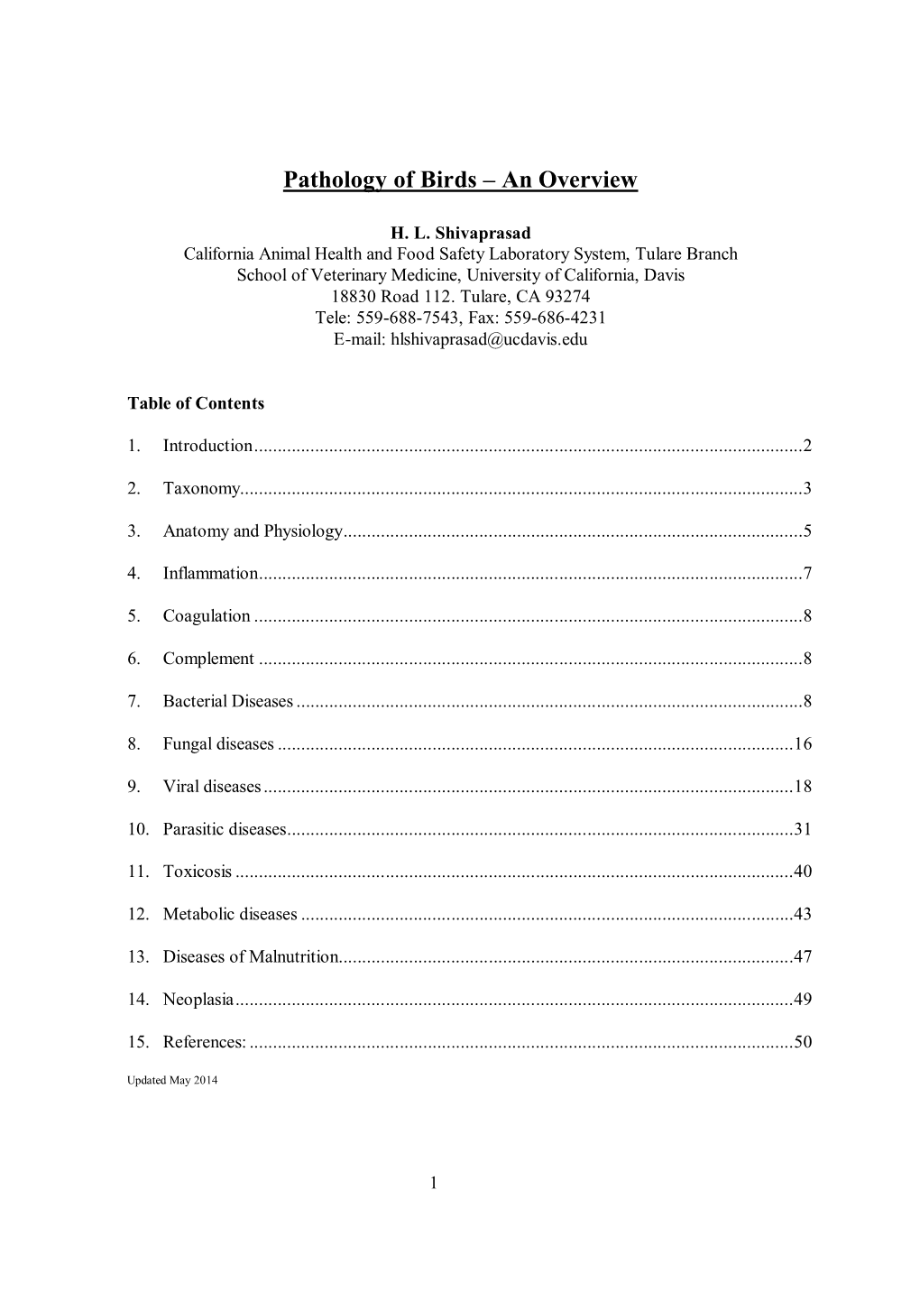 Pathology of Birds – an Overview