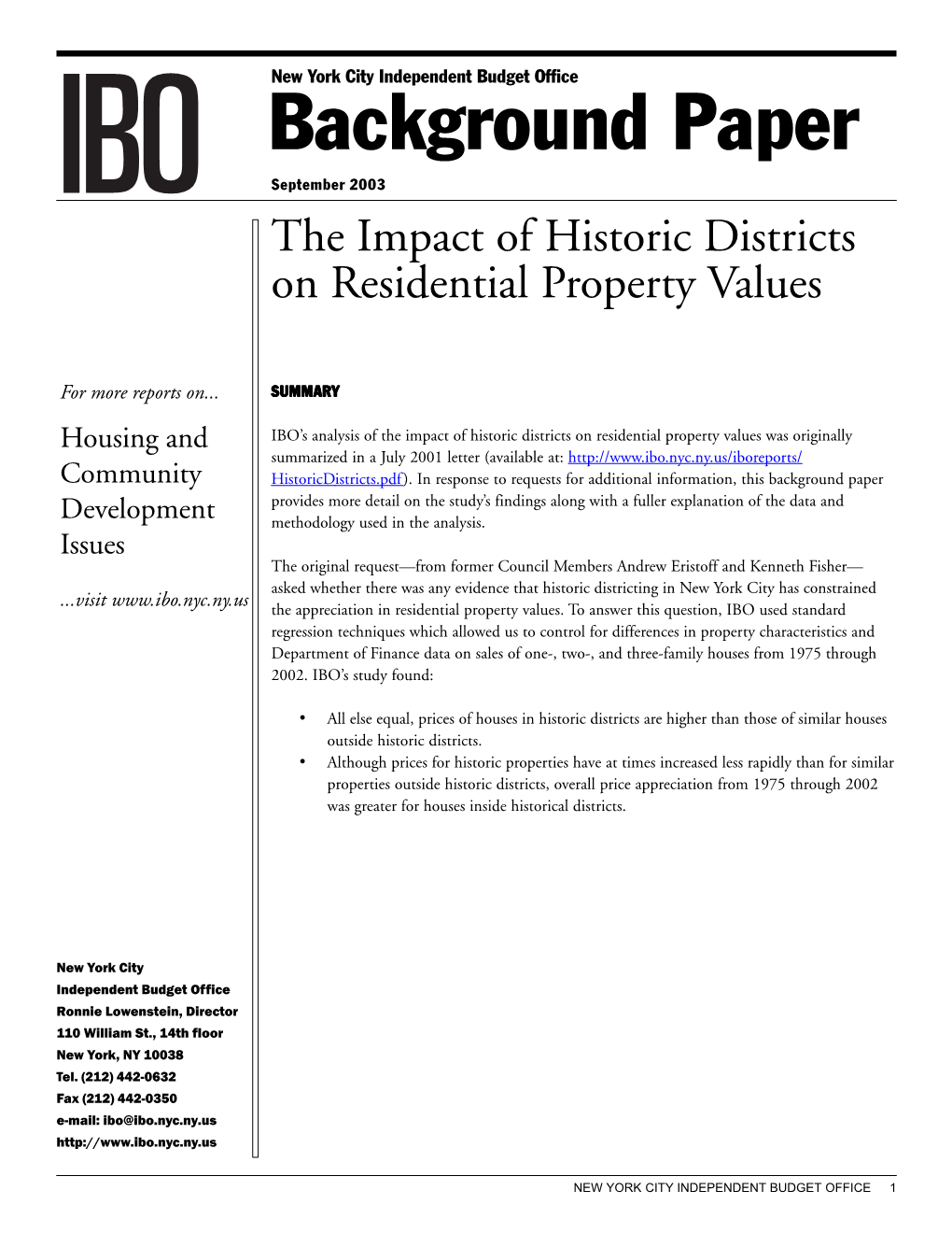 The Impact of Historic Districts on Residential Property Values