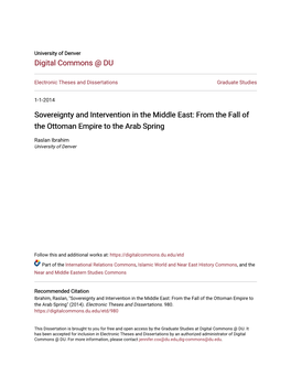Sovereignty and Intervention in the Middle East: from the Fall of the Ottoman Empire to the Arab Spring