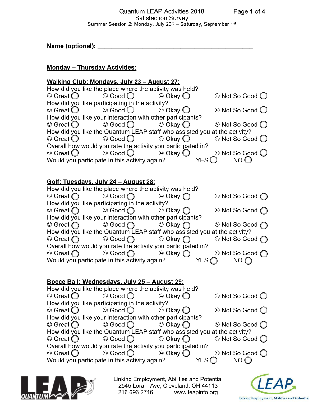 Page 1 of 4 Quantum LEAP Activities 2018 Satisfaction Survey