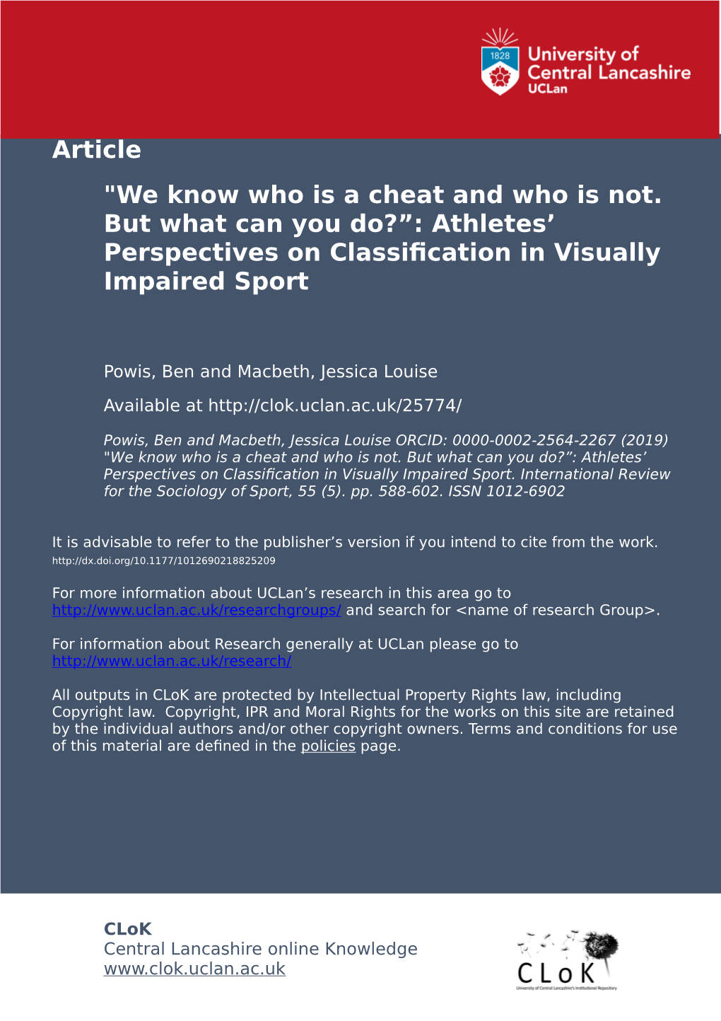 Athletes' Perspectives on Classification in Visually Impair