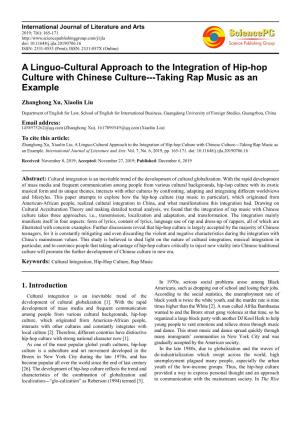 A Linguo-Cultural Approach to the Integration of Hip-Hop Culture with Chinese Culture---Taking Rap Music As an Example