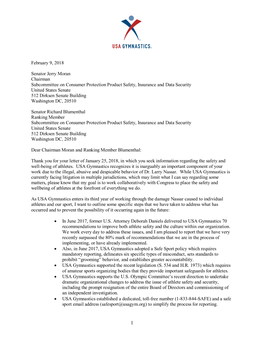 USA Gymnastics Recognizes It Is Inarguably an Important Component of Your Work Due to the Illegal, Abusive and Despicable Behavior of Dr