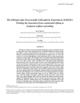 The Ethiopia Afar Geoscientific Lithospheric Experiment (EAGLE)