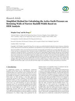 Research Article Simplified Method for Calculating the Active Earth Pressure on Retaining Walls of Narrow Backfill Width Based on DEM Analysis