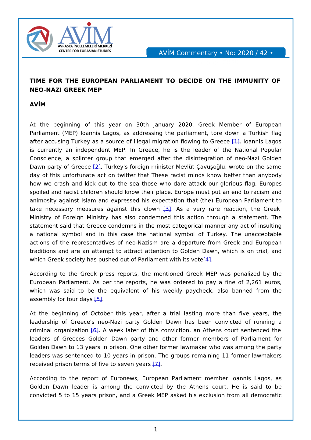 AVİM Commentary • No: 2020 / 42 • October 2020