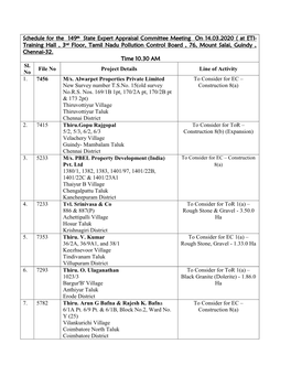 Schedule for the 149Th State Expert Appraisal Committee Meeting On