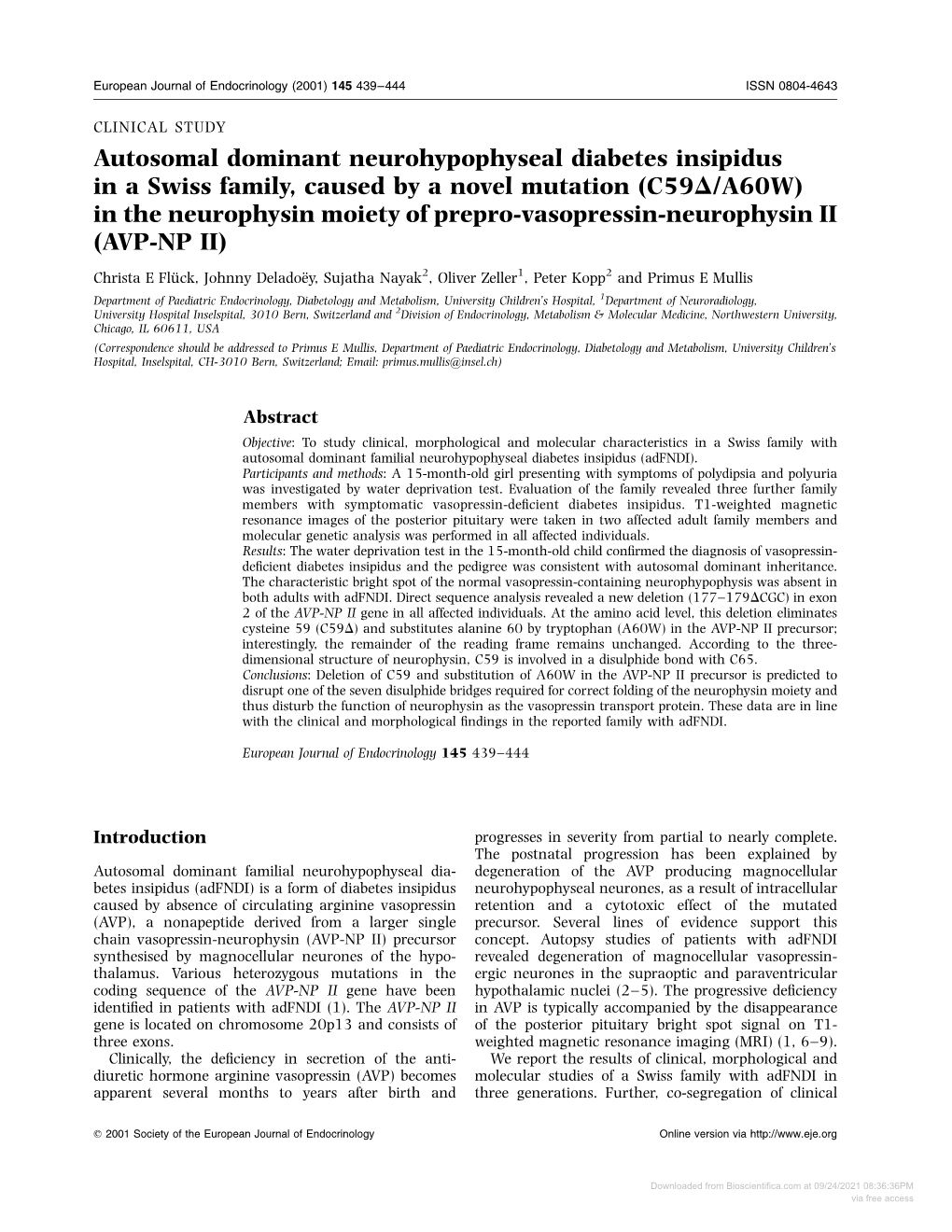 Autosomal Dominant Neurohypophyseal Diabetes