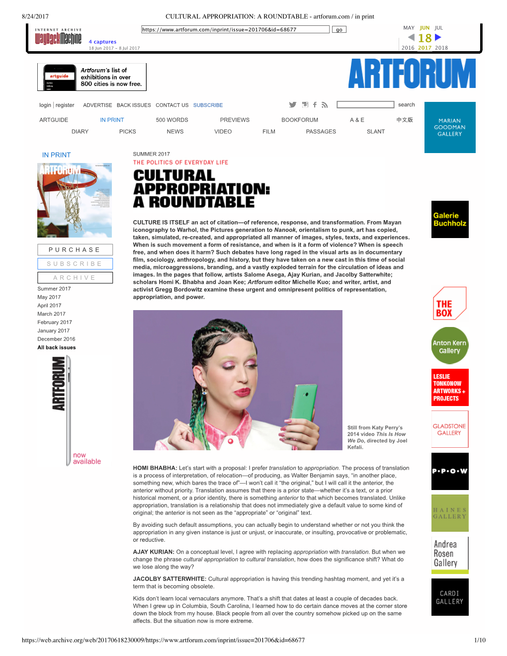 CULTURAL APPROPRIATION: a ROUNDTABLE - Artforum.Com / in Print