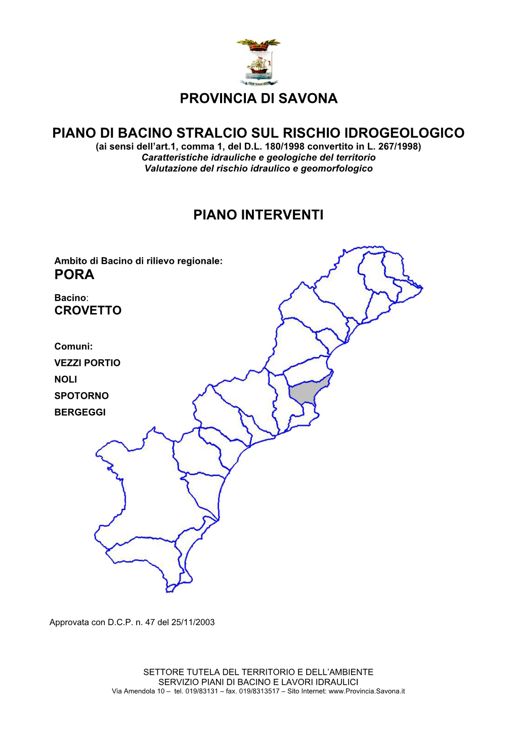 Provincia Di Savona Piano Di Bacino Stralcio Sul Rischio Idrogeologico