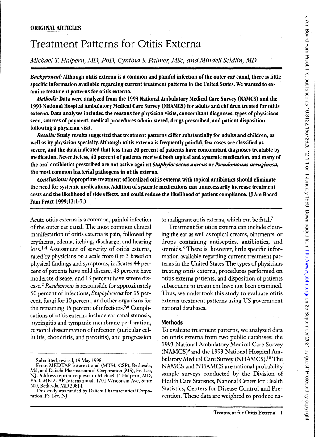 Treatment Patterns for Otitis Externa