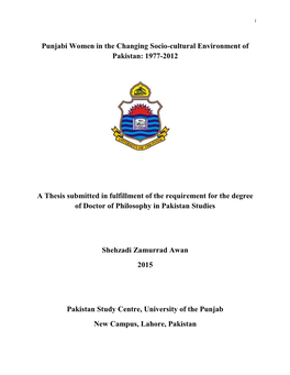 Punjabi Women in the Changing Socio-Cultural Environment of Pakistan: 1977-2012