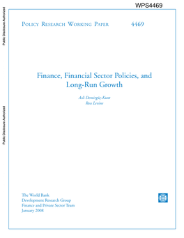 Finance, Financial Sector Policies, and Long-Run Growth