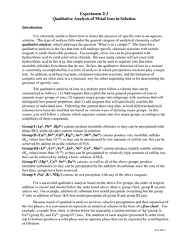 Experiment 2-3 Qualitative Analysis of Metal Ions in Solution