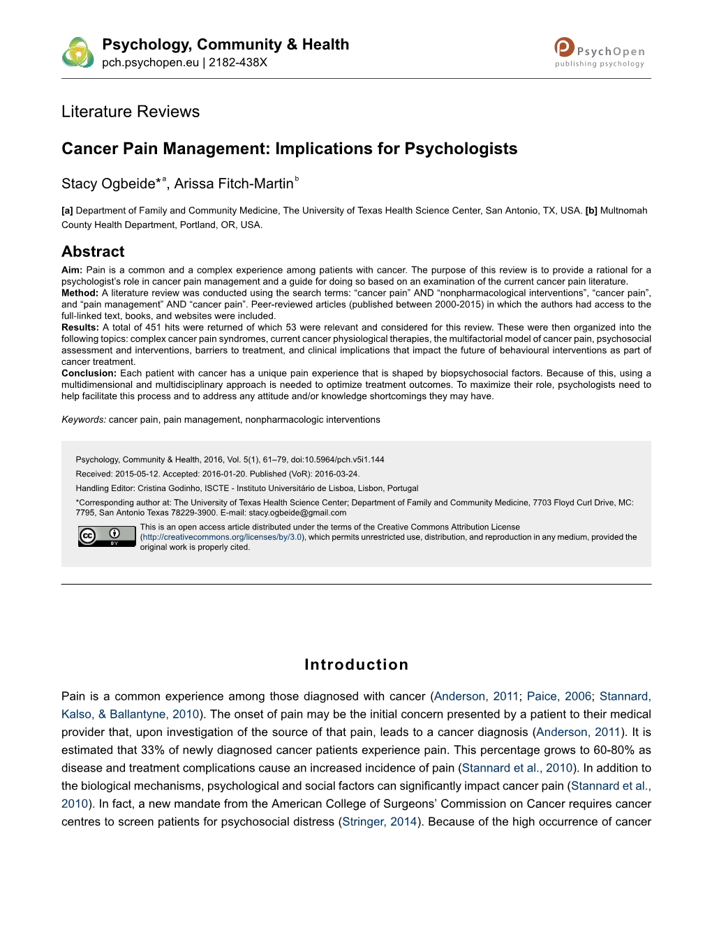 Cancer Pain Management: Implications for Psychologists