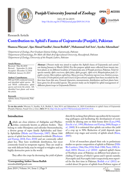 Contribution to Aphid's Fauna of Gujranwala (Punjab), Pakistan