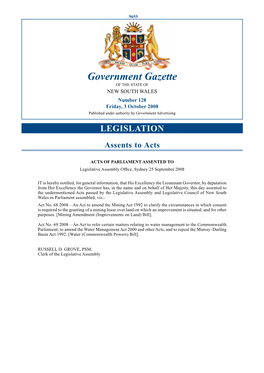 Government Gazette of the STATE of NEW SOUTH WALES Number 128 Friday, 3 October 2008 Published Under Authority by Government Advertising
