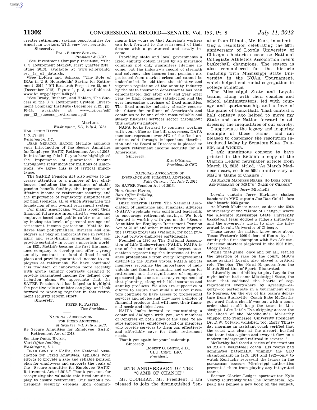 CONGRESSIONAL RECORD—SENATE, Vol. 159, Pt. 8 July 11, 2013