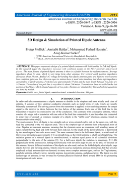 American Journal of Engineering Research (AJER) 2015 3D Design & Simulation of Printed Dipole Antenna