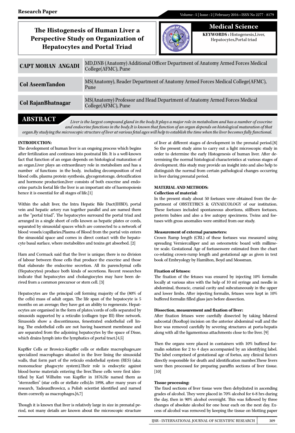 Medical Science the Histogenesis of Human Liver a Perspective Study