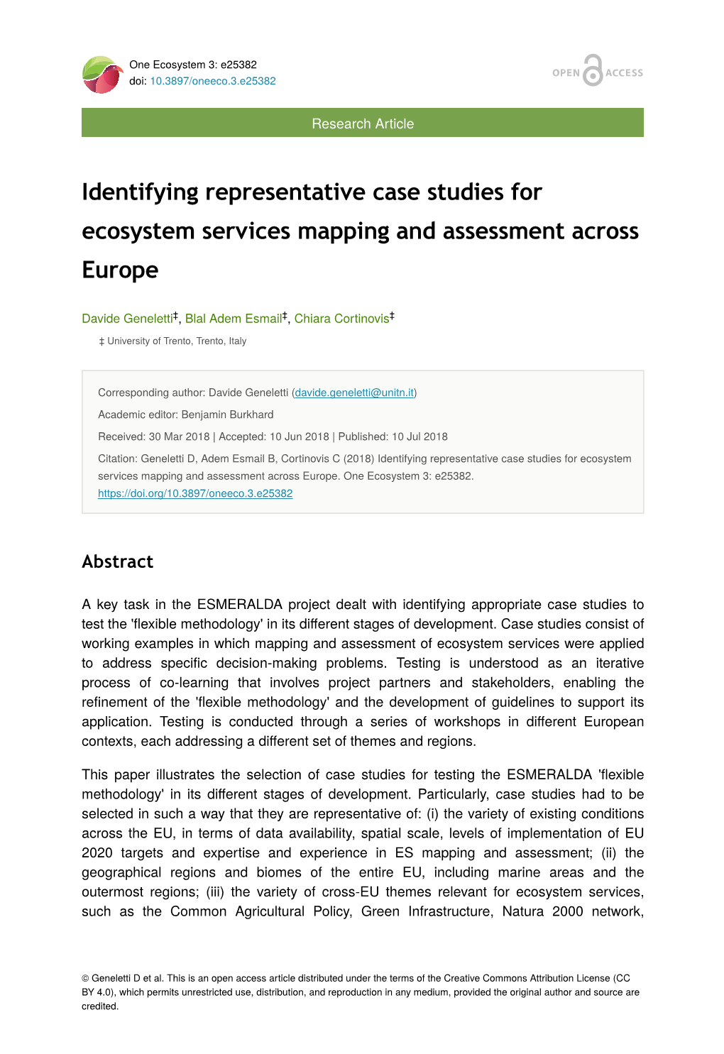 Identifying Representative Case Studies for Ecosystem Services Mapping and Assessment Across Europe