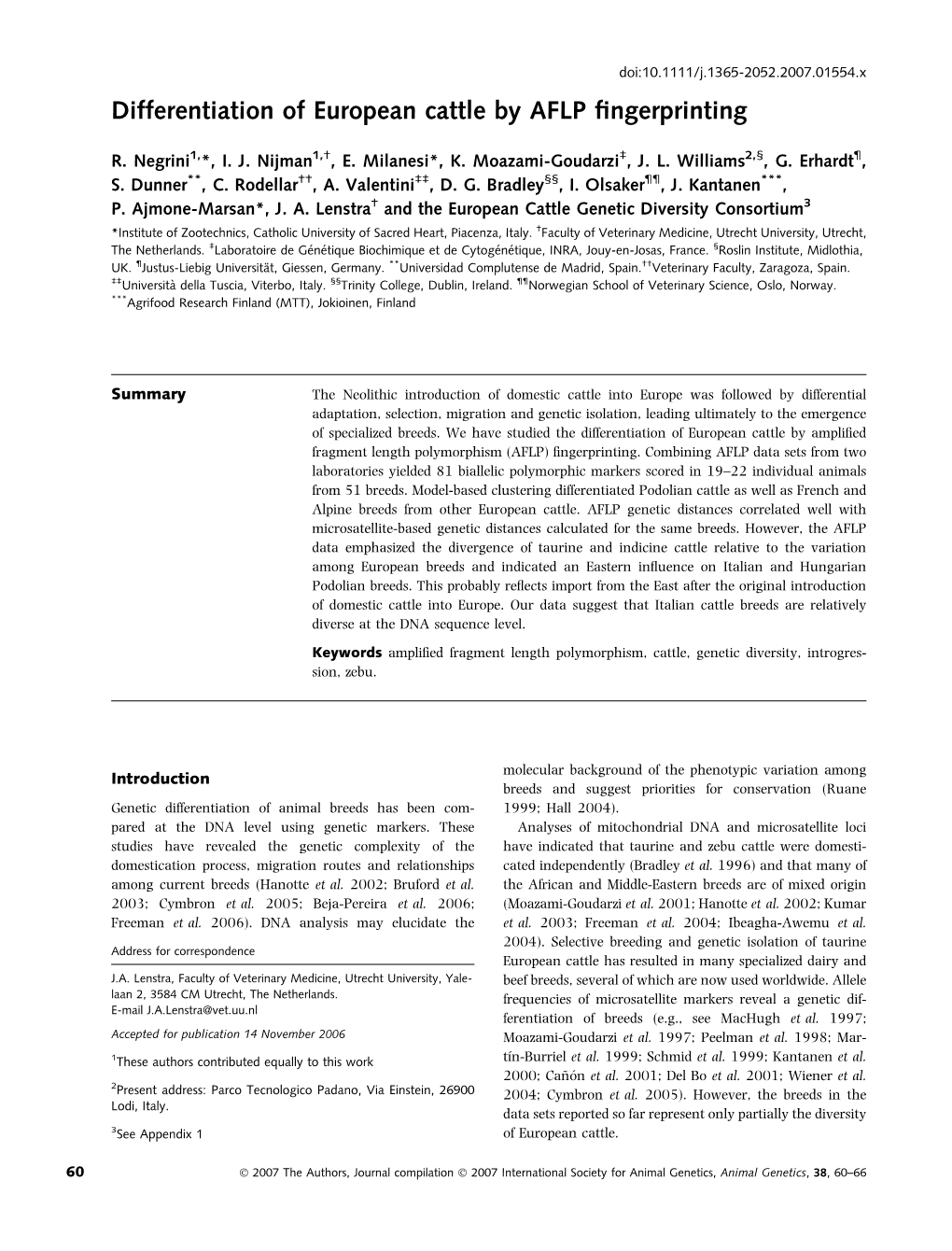 Differentiation of European Cattle by AFLP Fingerprinting