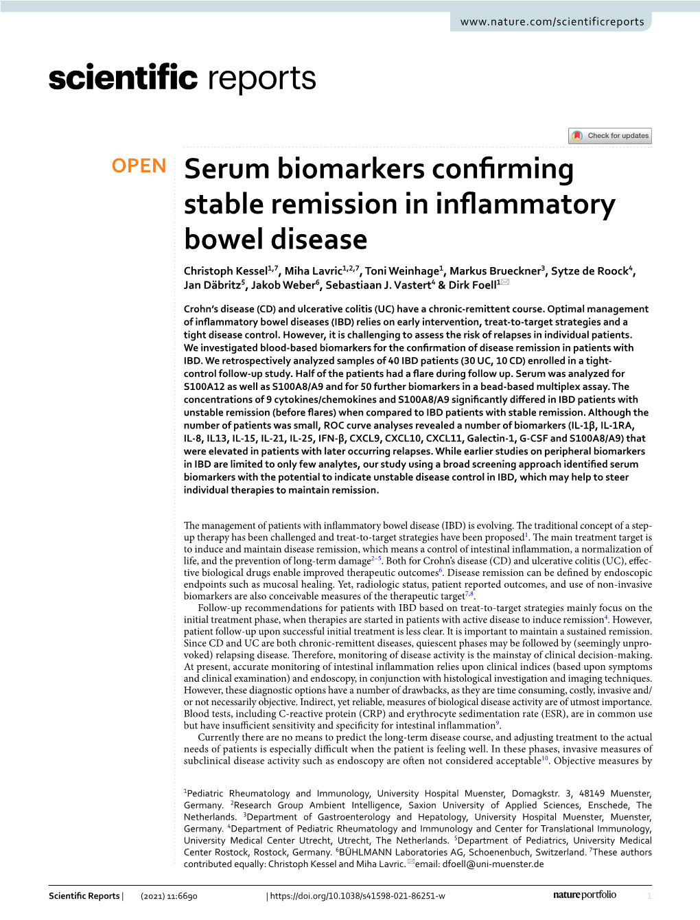 Serum Biomarkers Confirming Stable Remission in Inflammatory Bowel