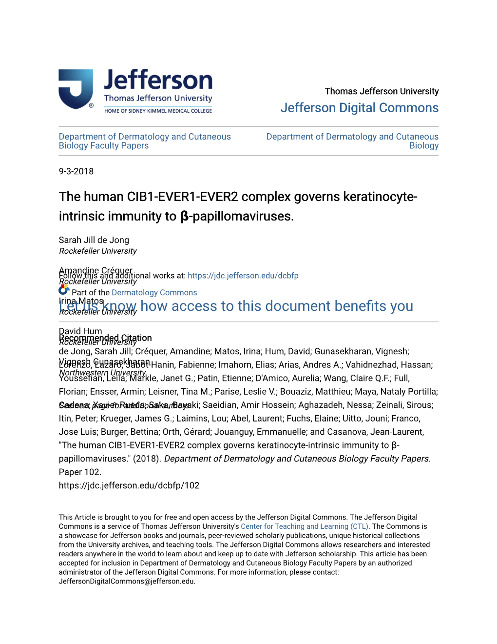 The Human CIB1-EVER1-EVER2 Complex Governs Keratinocyte- Intrinsic Immunity to Β-Papillomaviruses