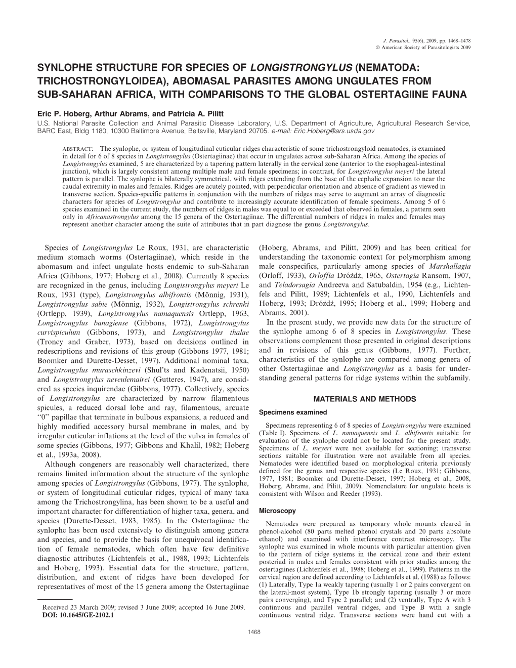 Nematoda: Trichostrongyloidea), Abomasal Parasites Among Ungulates from Sub-Saharan Africa, with Comparisons to the Global Ostertagiine Fauna