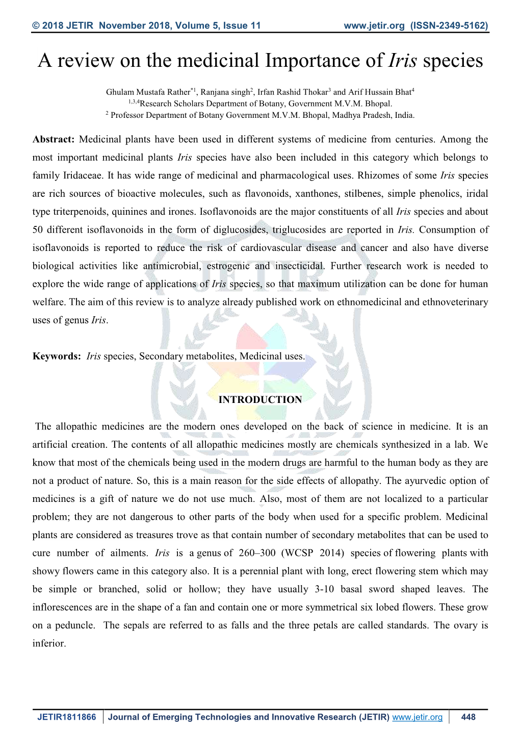 A Review on the Medicinal Importance of Iris Species