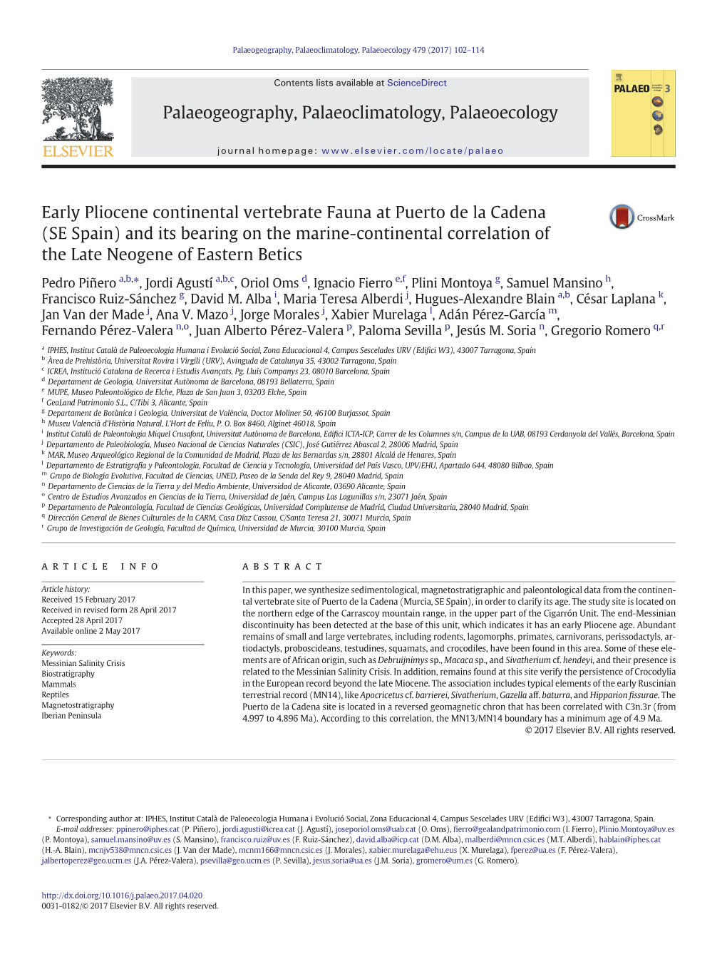 Early Pliocene Continental Vertebrate Fauna At