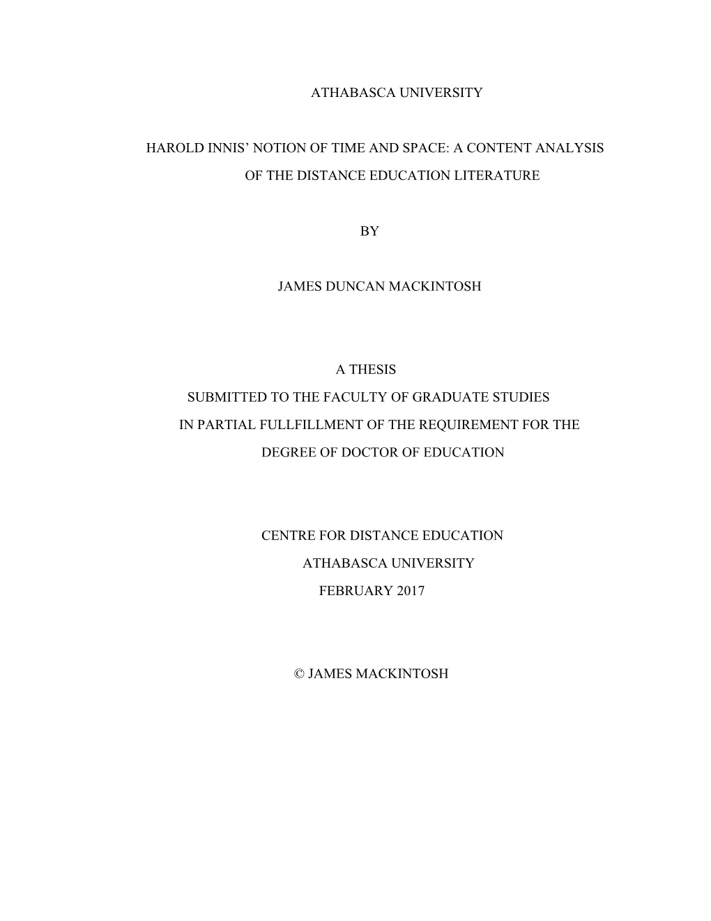 Athabasca University Harold Innis' Notion of Time And