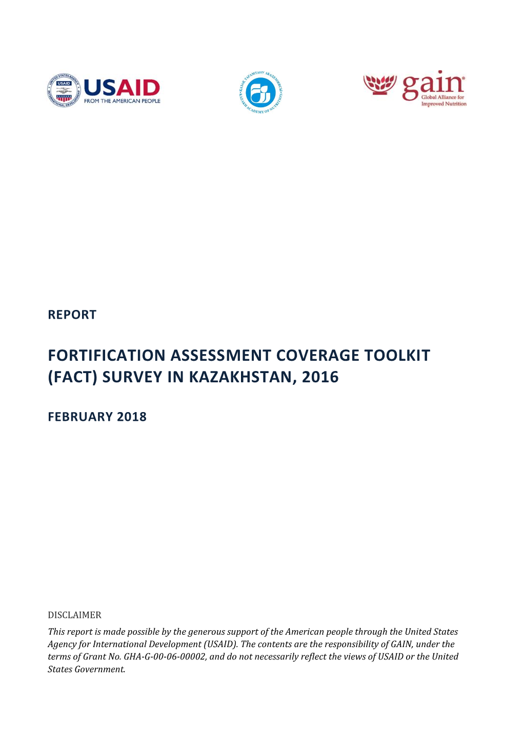 Fortification Assessment Coverage Toolkit (Fact) Survey in Kazakhstan, 2016