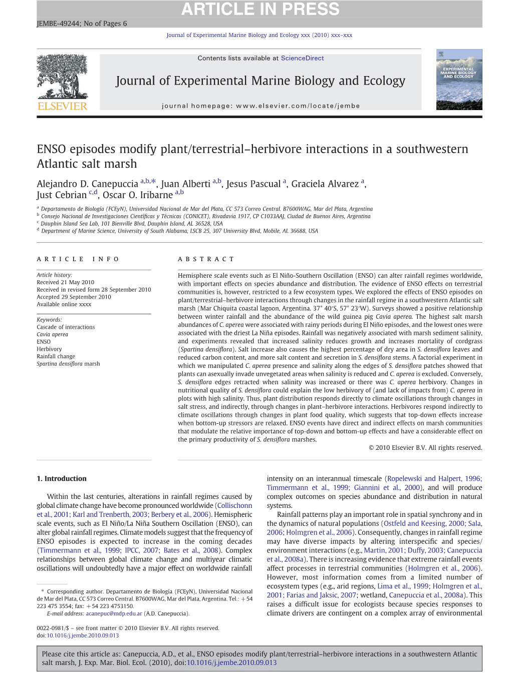 ENSO Episodes Modify Plant/Terrestrial–Herbivore Interactions in a Southwestern Atlantic Salt Marsh