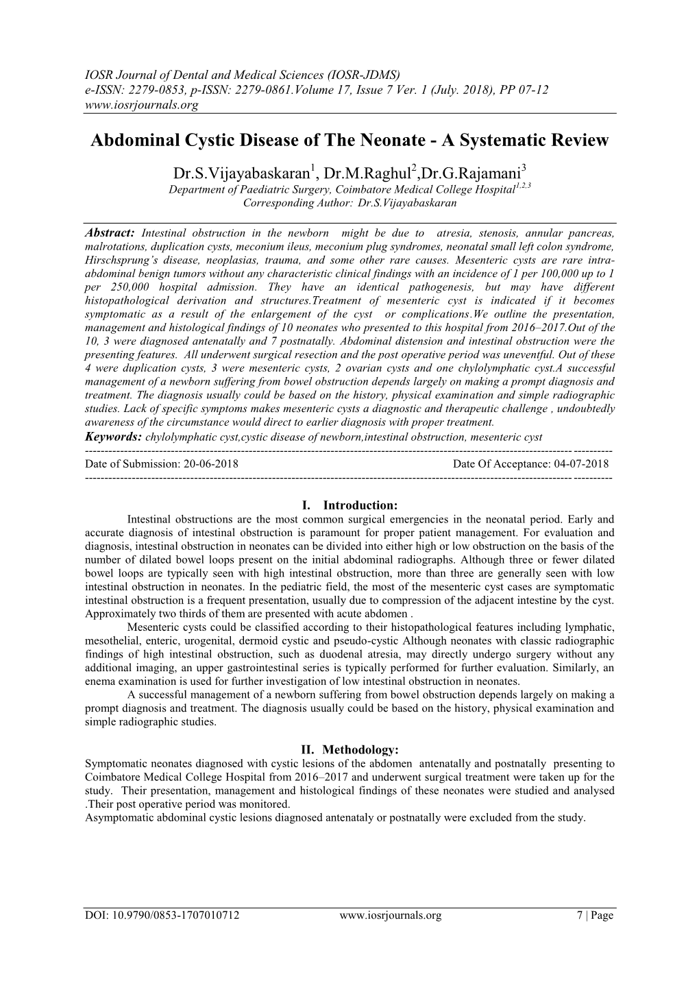 Abdominal Cystic Disease of the Neonate - a Systematic Review