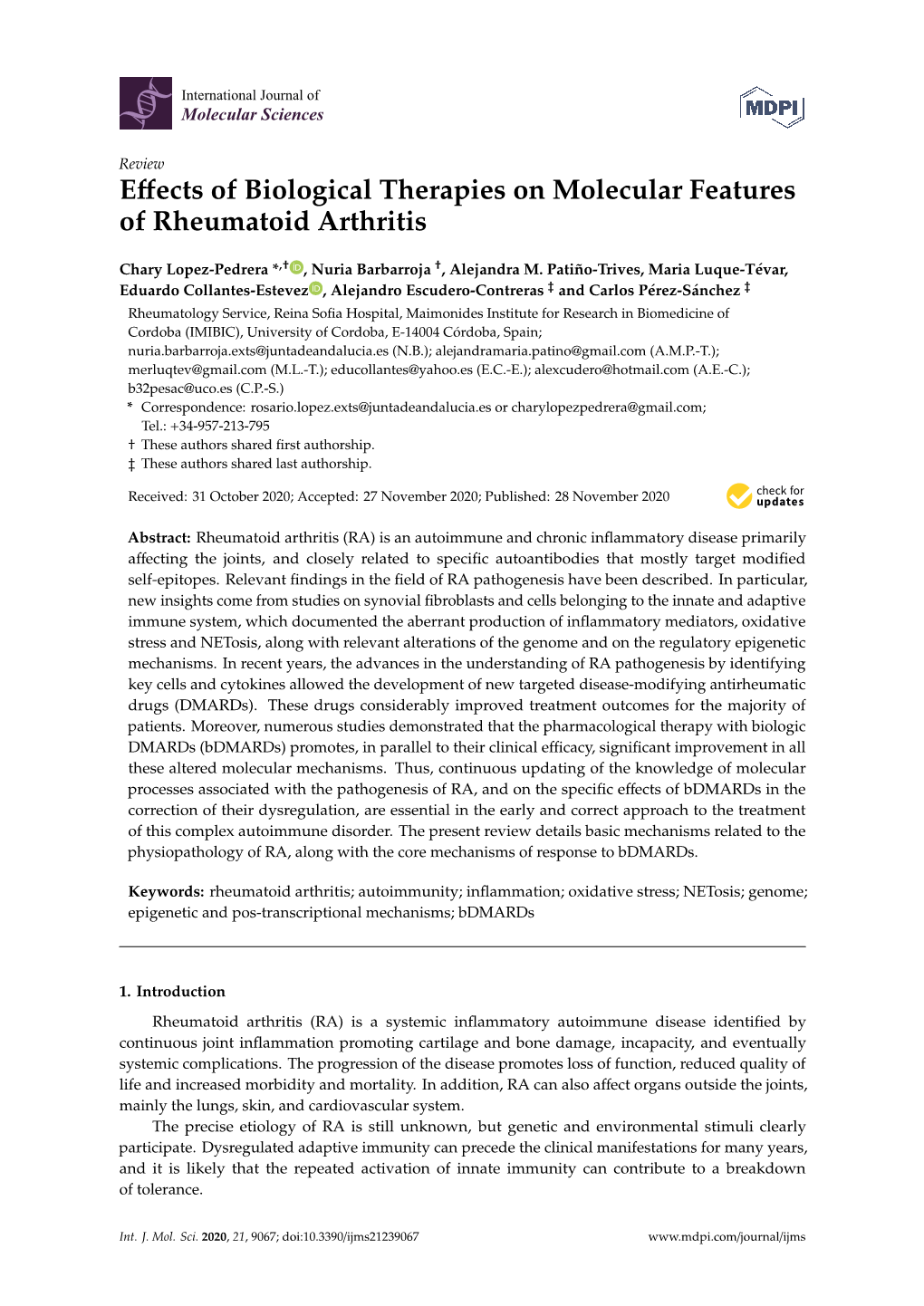 Effects of Biological Therapies on Molecular Features of Rheumatoid