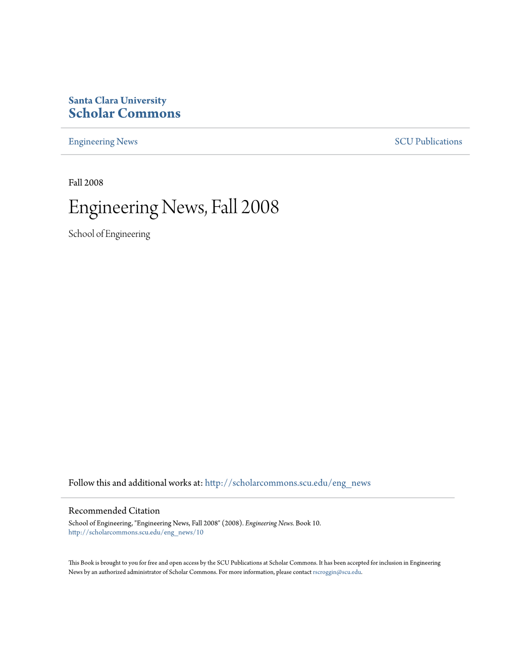 Engineering News, Fall 2008 School of Engineering