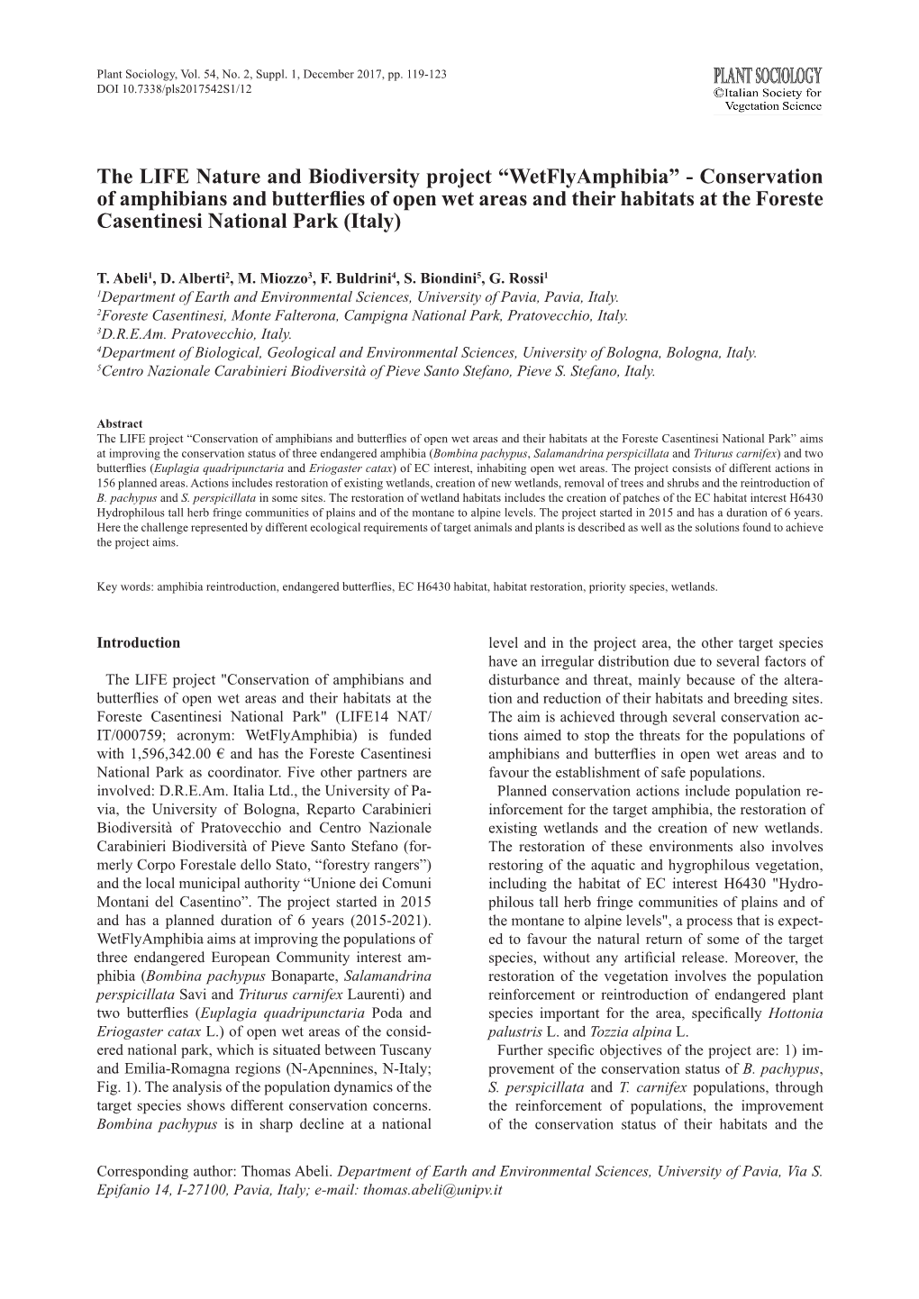 Conservation of Amphibians and Butterflies of Open Wet Areas and Their Habitats at the Foreste Casentinesi National Park (Italy)