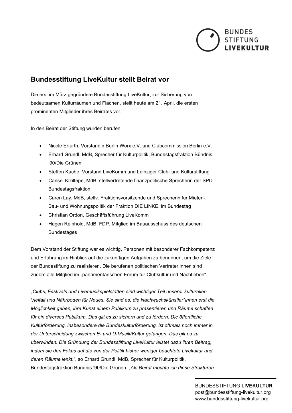 PDF: Bundesstiftung Livekultur Stellt Beirat