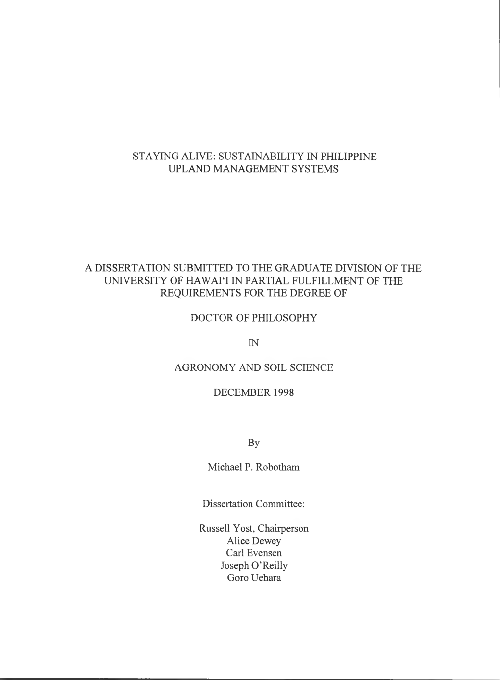 Staying Alive: Sustainability in Philippine Upland Management Systems