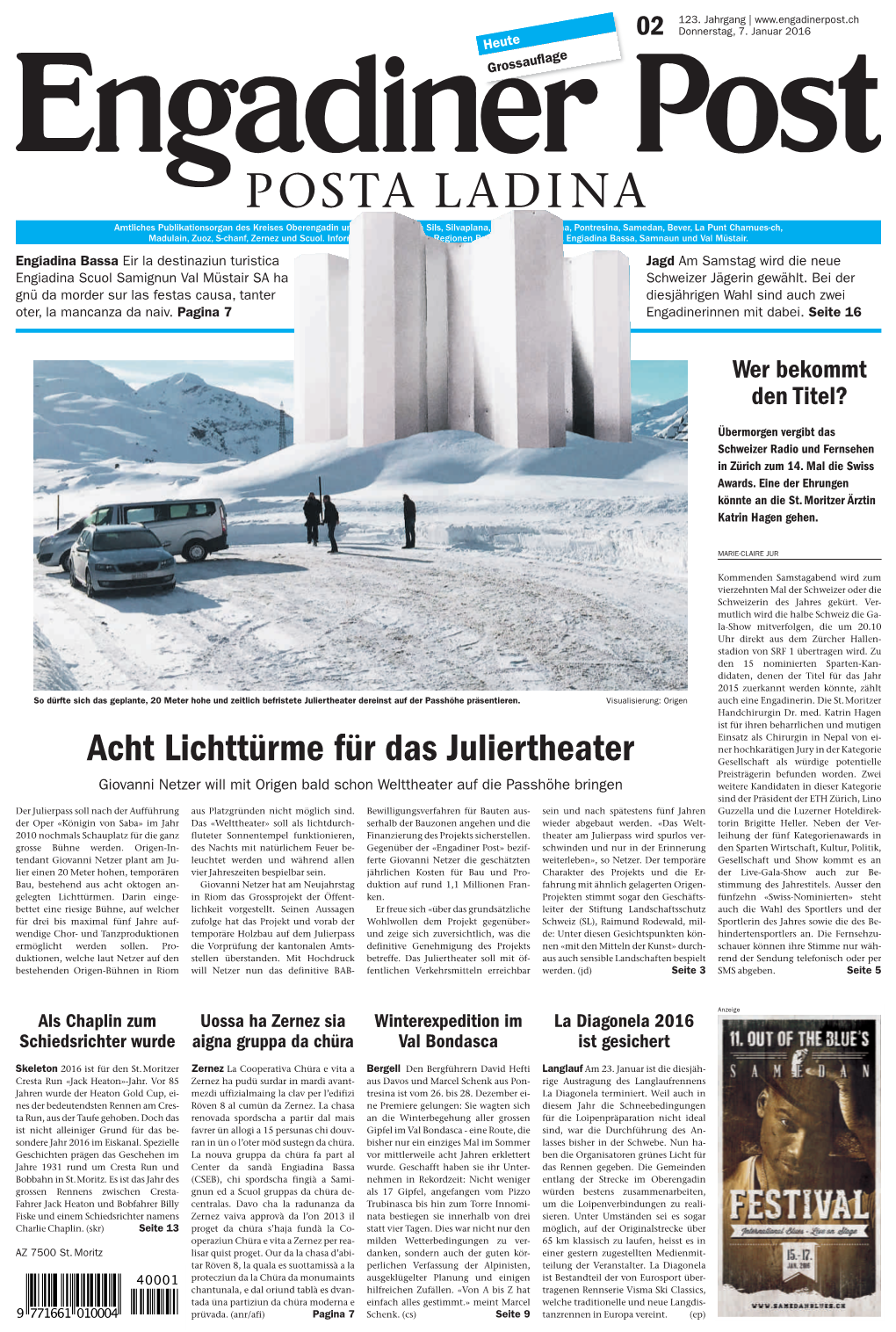 Engadiner Post Nr. 002 Vom Donnerstag, 07.01.2016