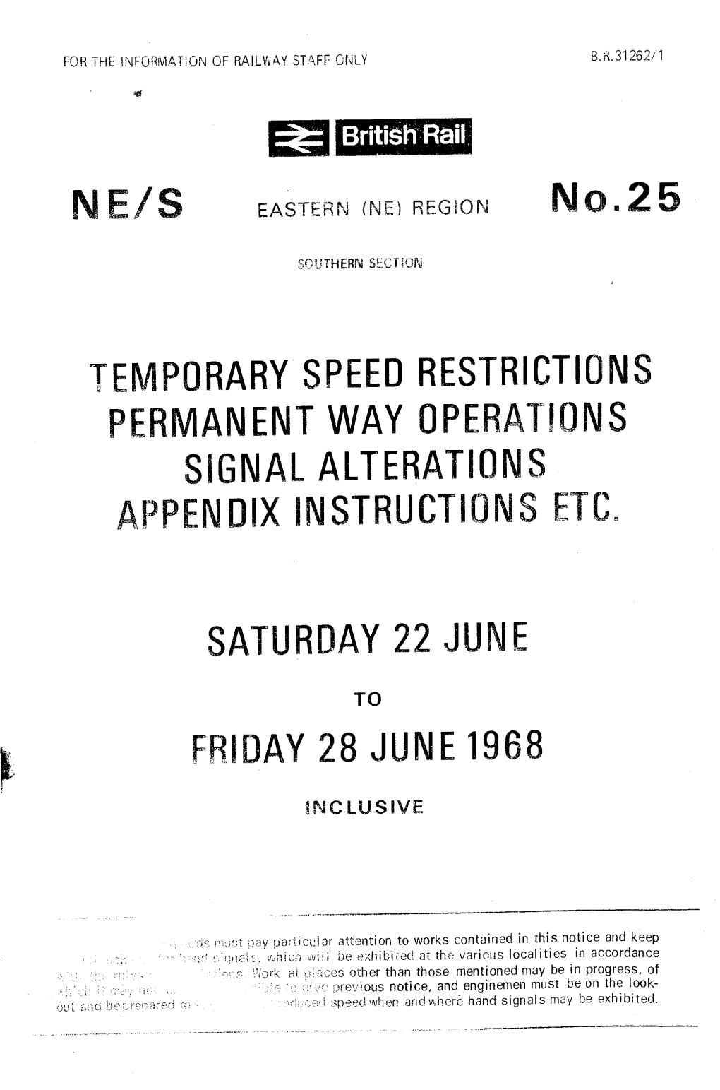 NE/S No.25 TEMPORARY SPEED RESTRICTIONS PERMANENT