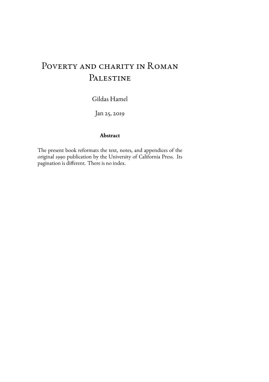 Poverty and Charity in Roman Palestine