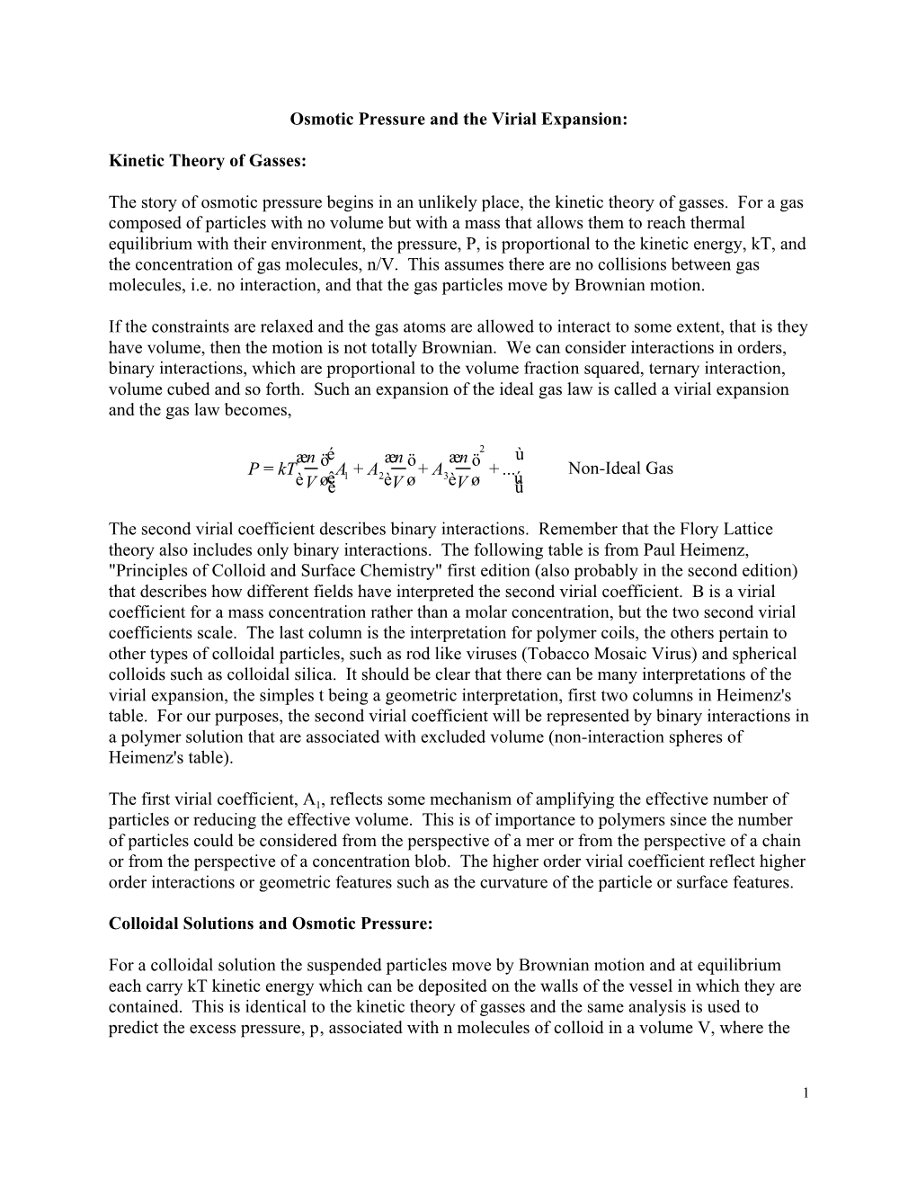 Osmotic Pressure and the Virial Expansion: Kinetic Theory of Gasses